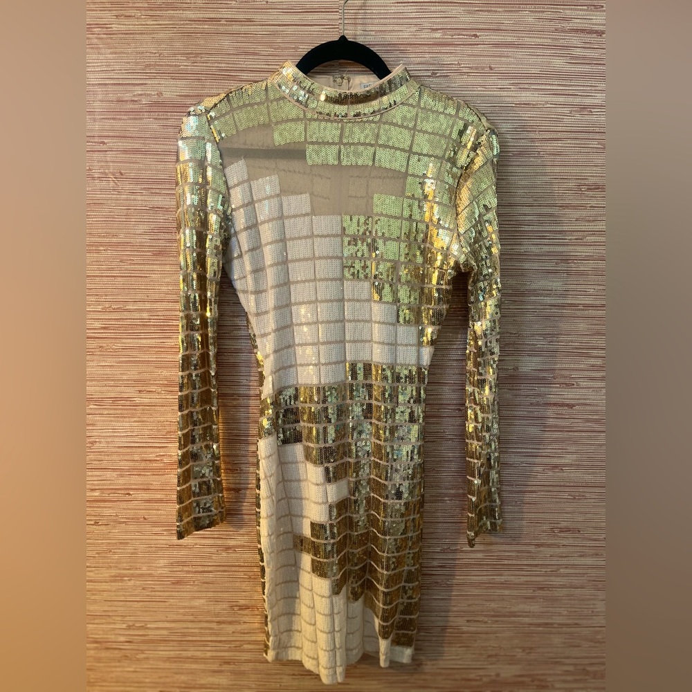 Worn Once - Beautiful sequins mini dress long sleeve size medium